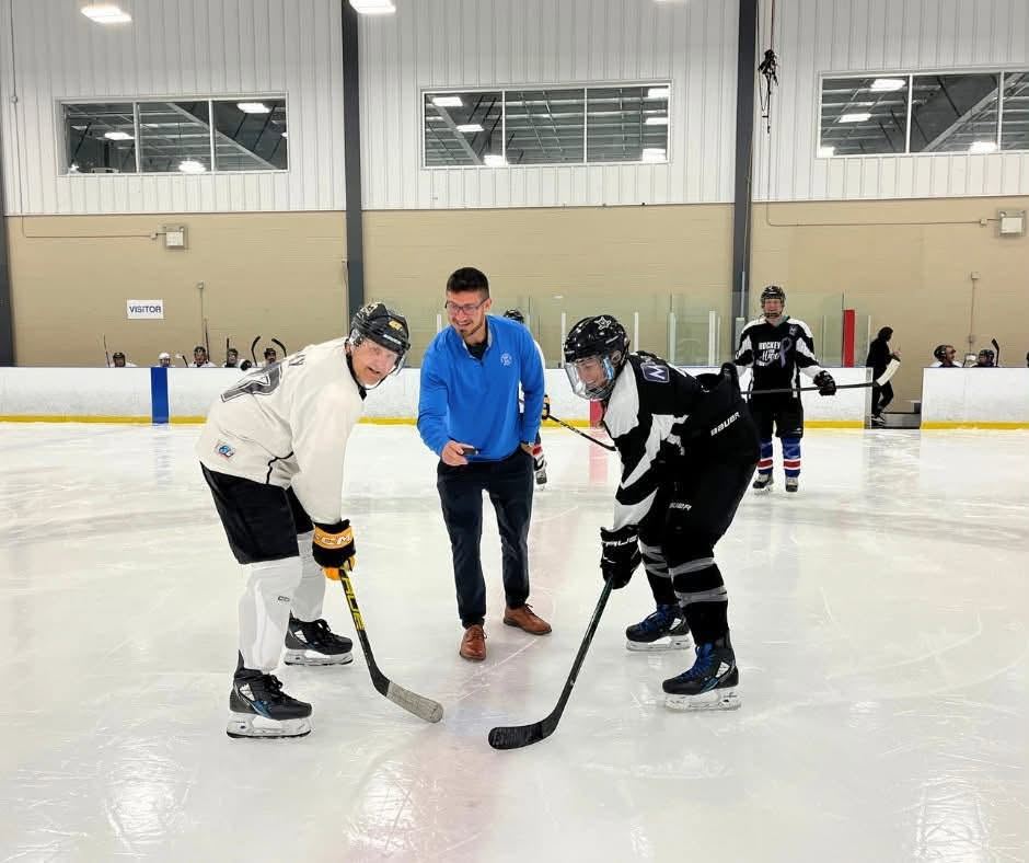 A ceremonial puck drop before the first game of the tournament